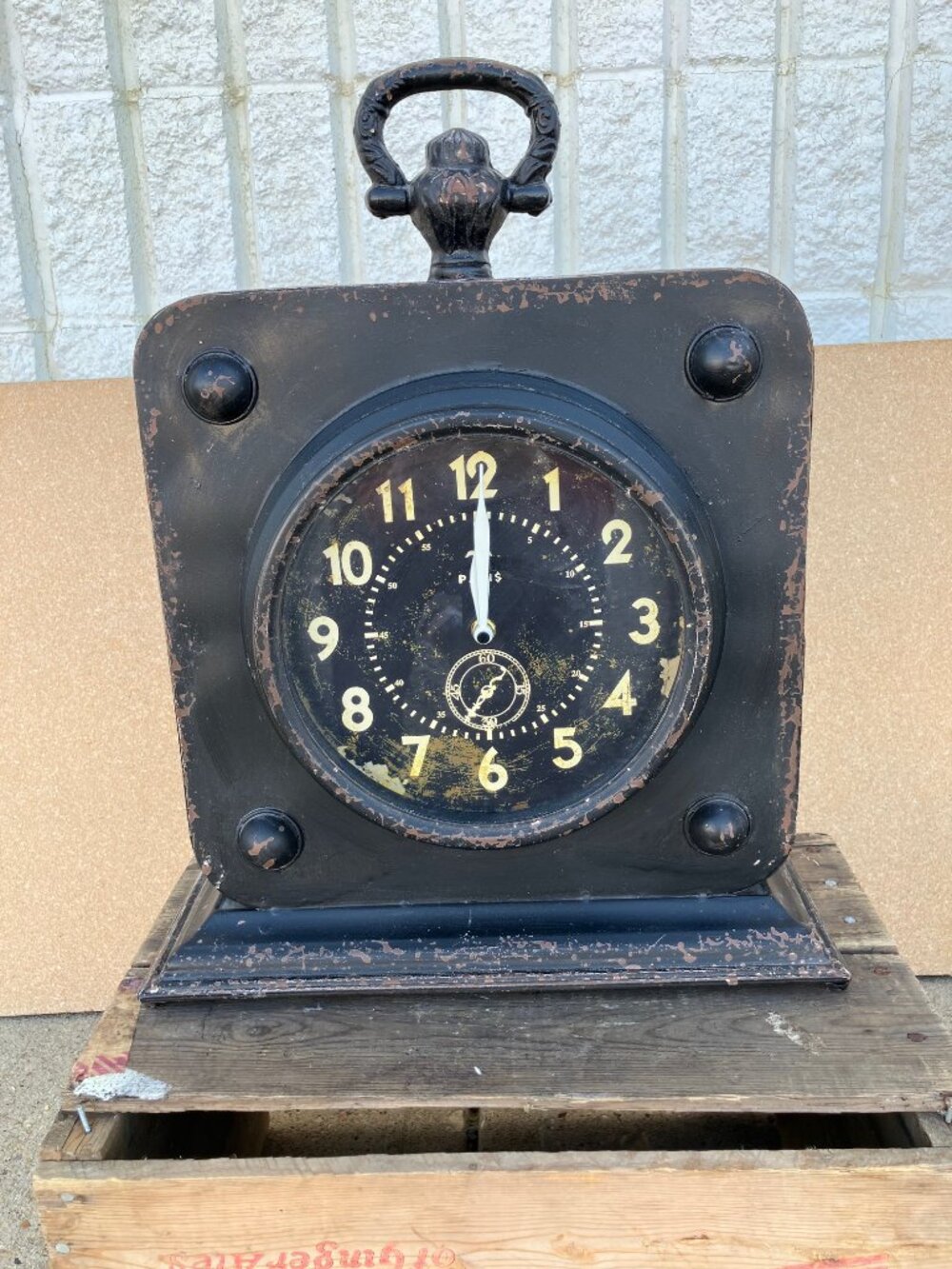 Large 20" Mantel Clock Industrial Distressed Metal Shabby Chic